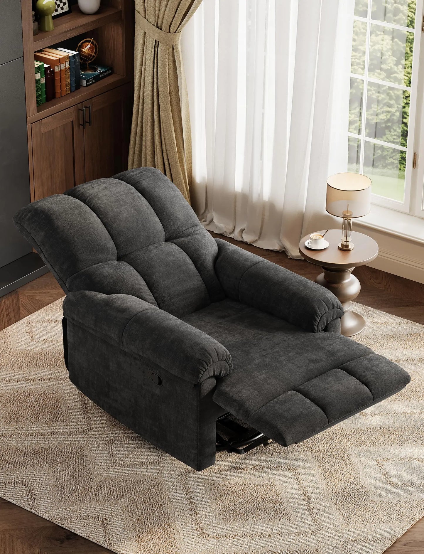 Oversized Recliner Chair Soft Chenille Swivel Rocker for Nursery Living Room