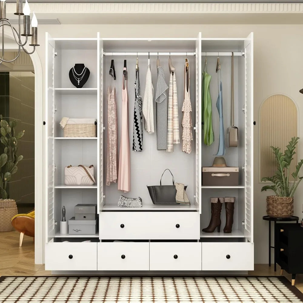 Ljustra Wardrobe Armoire with Louvered Doors 5 Drawers Bedroom Storage