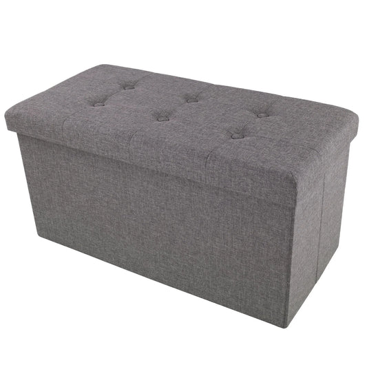 30 Inch Folding Storage Ottoman Bench with Detachable Bin Gray
