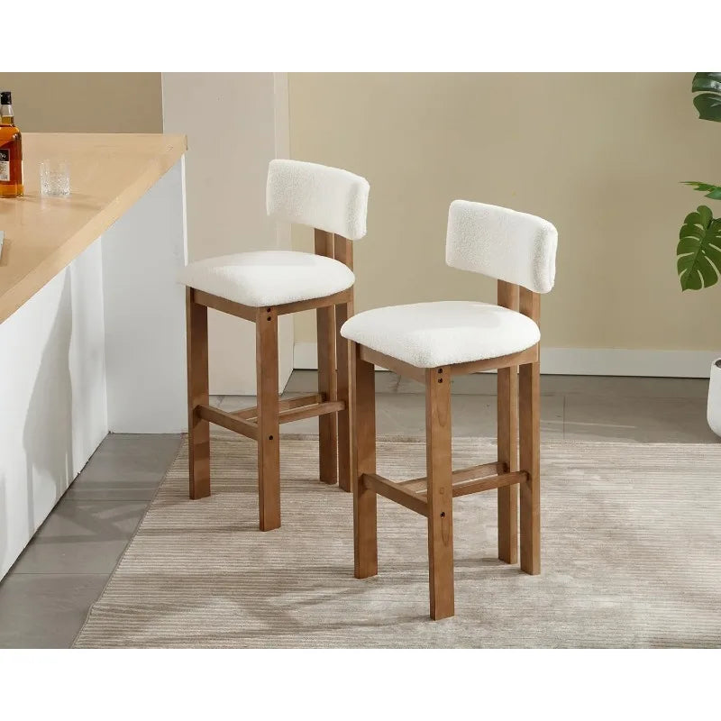 26 Inch Farmhouse Counter Stools Curved Back Sherpa Boucle Set of 2