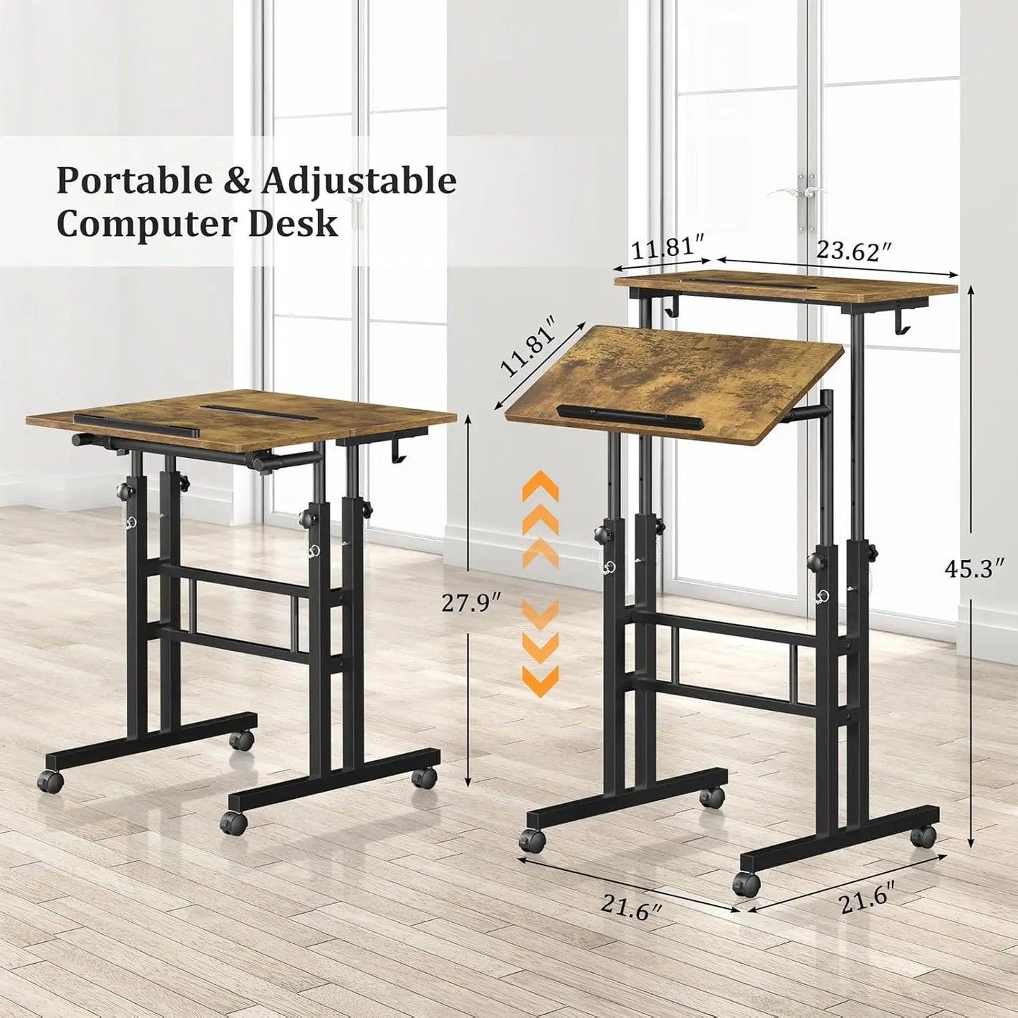 Mobile Small Standing Desk with Wheels Portable Adjustable Table