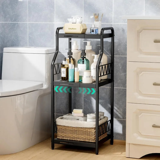 Bathroom Shelf Organizer 3 Tier Expandable Slim Storage Unit Rack