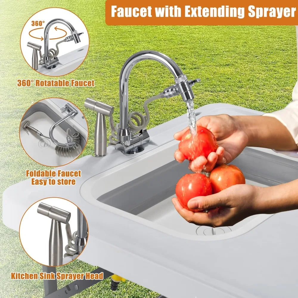 Portable Fish Cleaning Table with Sink and Faucet for Camping