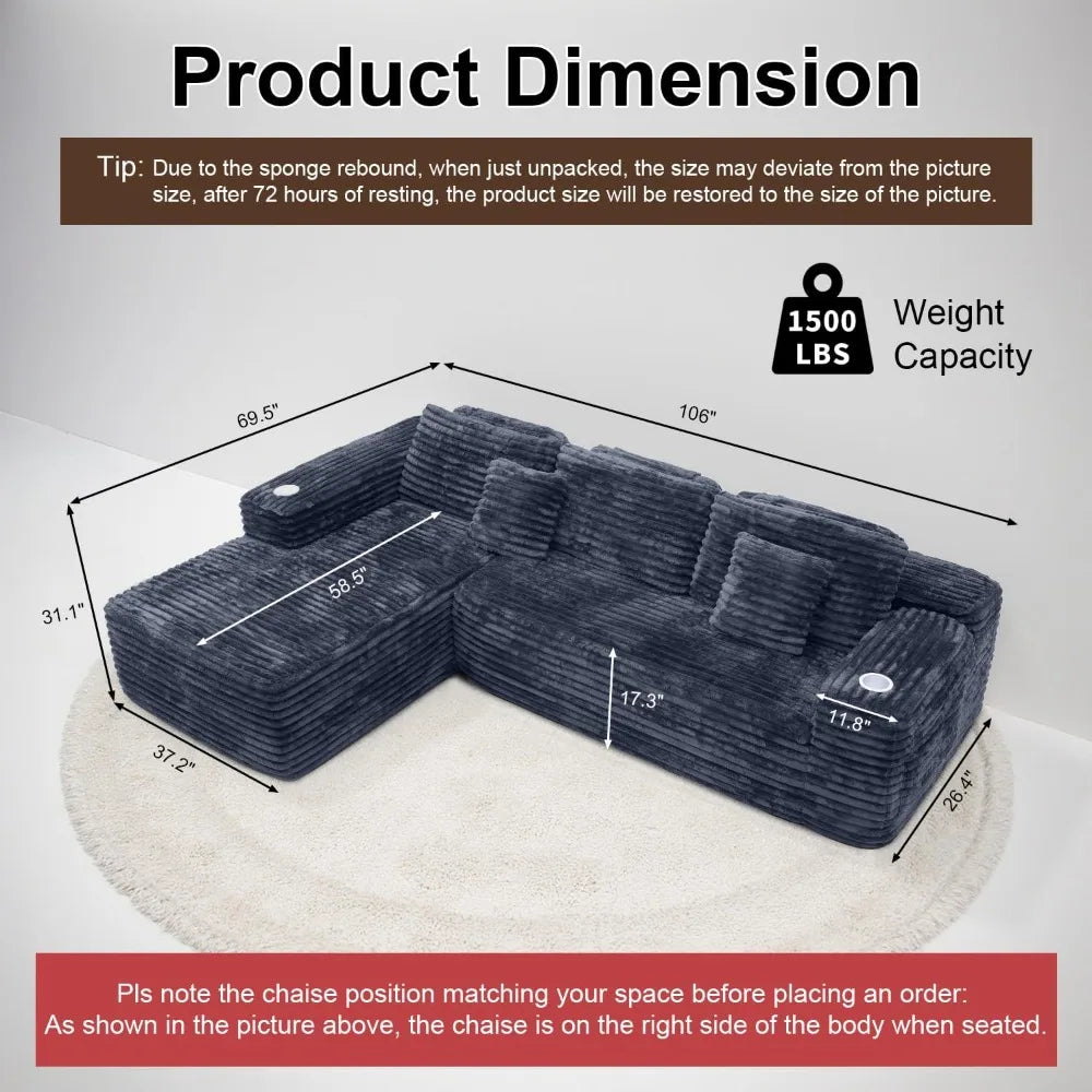 Ljustra Cloud Sectional Couch Modern L-Shape Modular Sofa with Storage