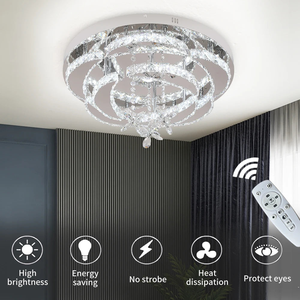 Modern Crystal Drop Chandelier LED Ceiling Light Home Decor
