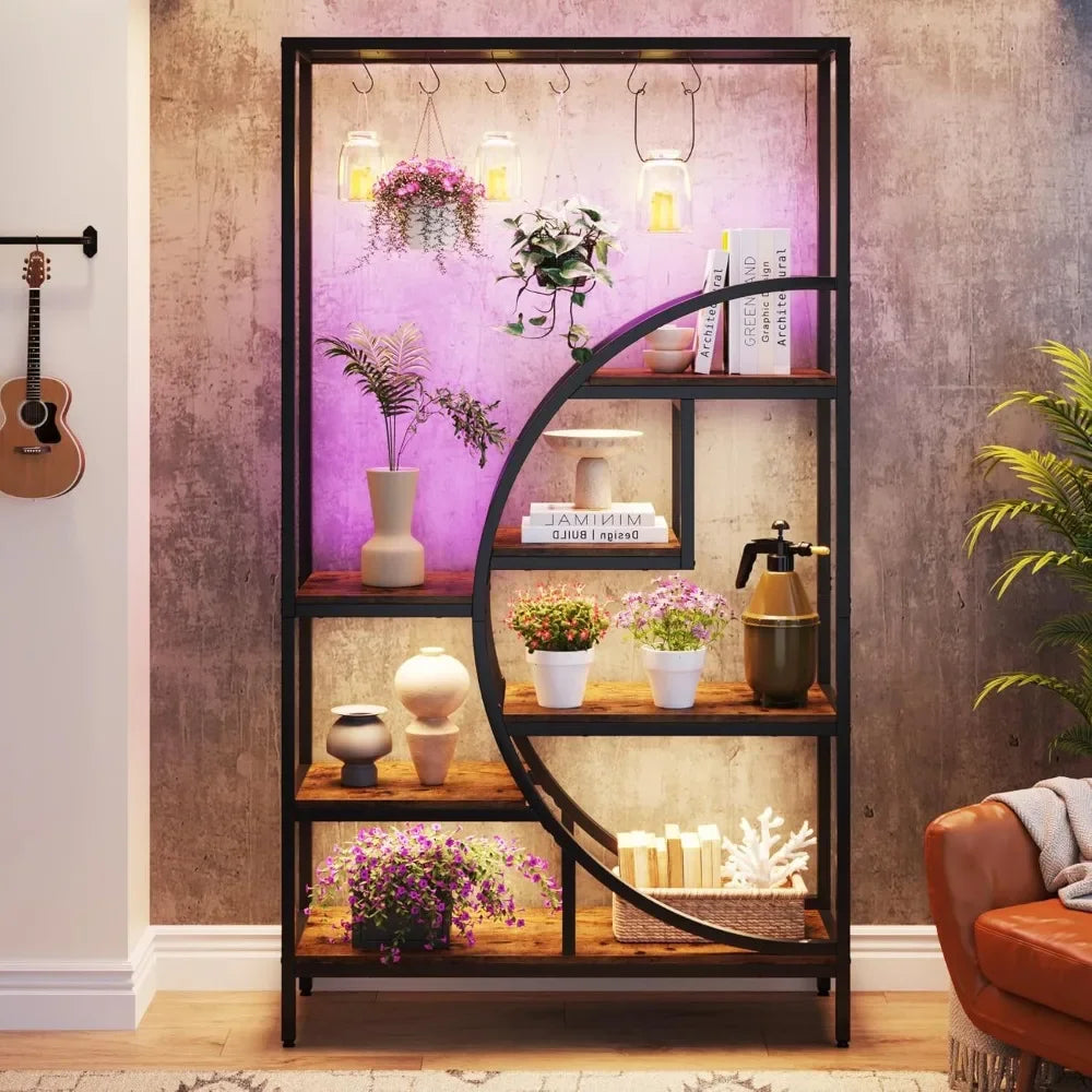 70.9 Inch Tall 7-Tier Half Moon Plant Stand Indoor Shelf with Hooks