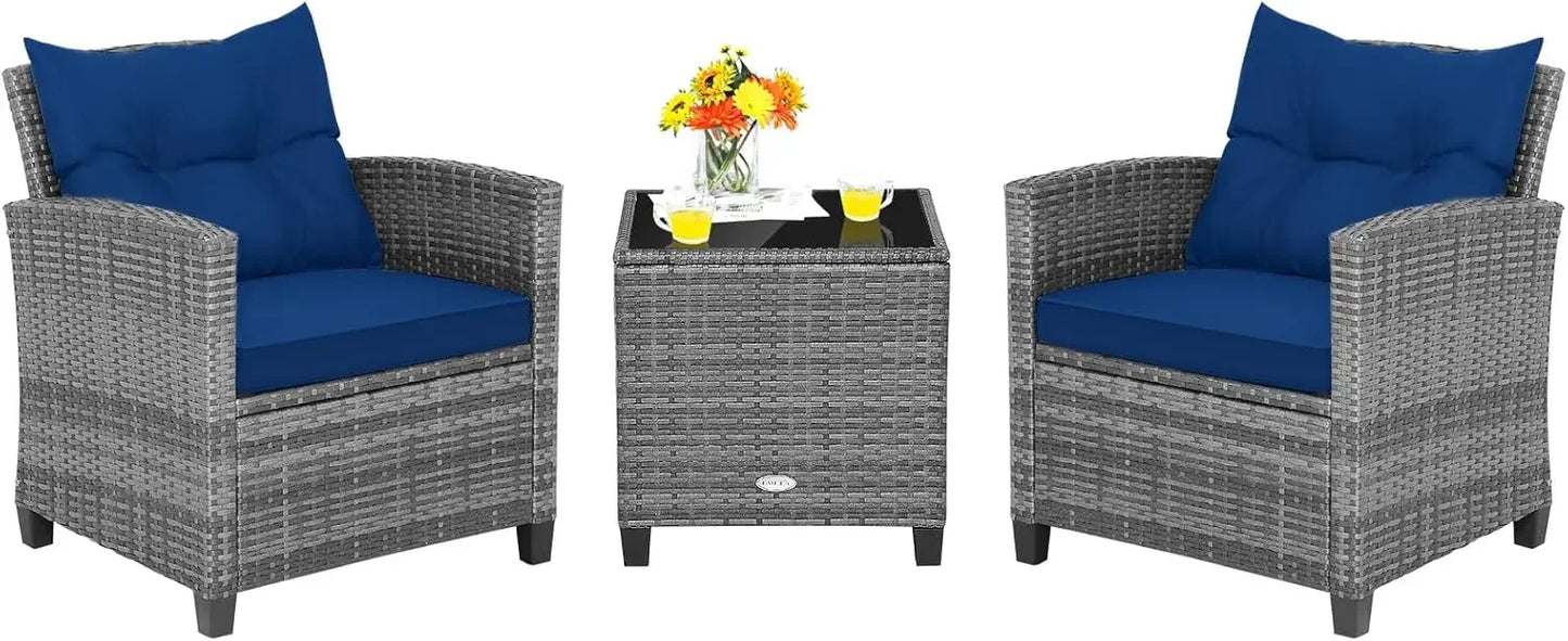 Ljustra 3-Piece Outdoor Patio Furniture Set PE Rattan Wicker Sofa