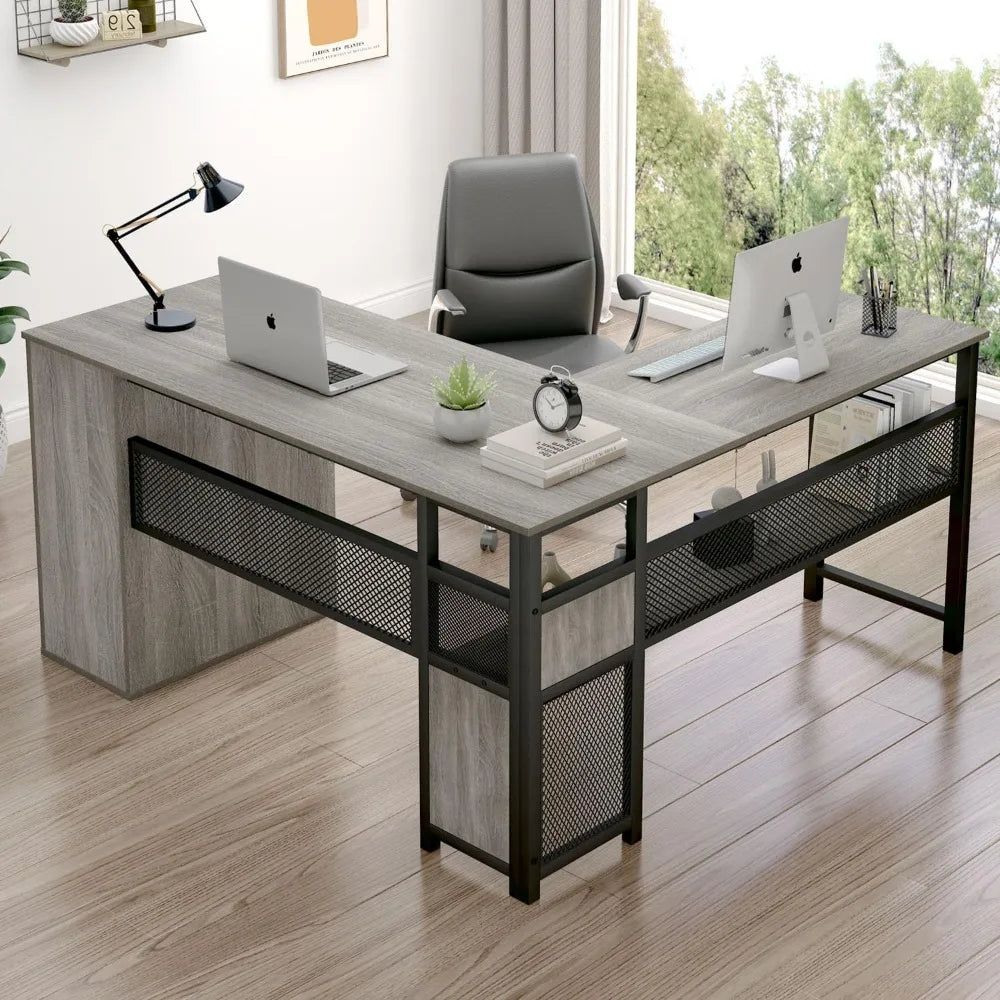 Reversible L Shaped Corner Desk Farmhouse Wood Computer Desk