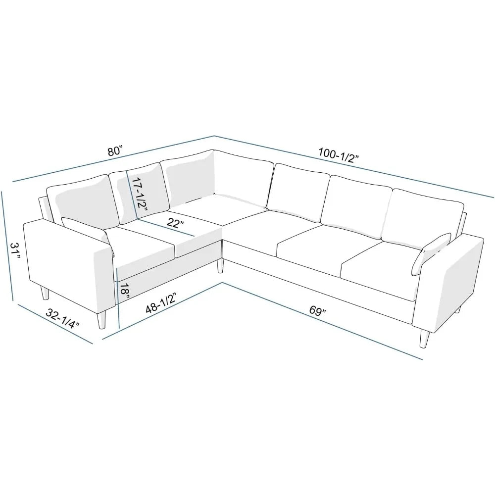 Modern Upholstered L-Shape Sectional Sofa Living Room Furniture