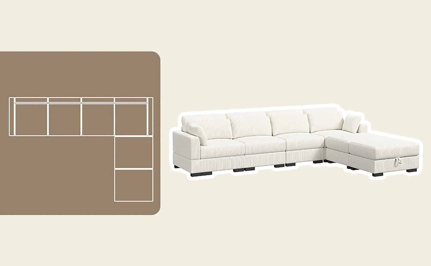 Corduroy Modular Sectional Sofa Modern Cloud Couch Living Room Furniture