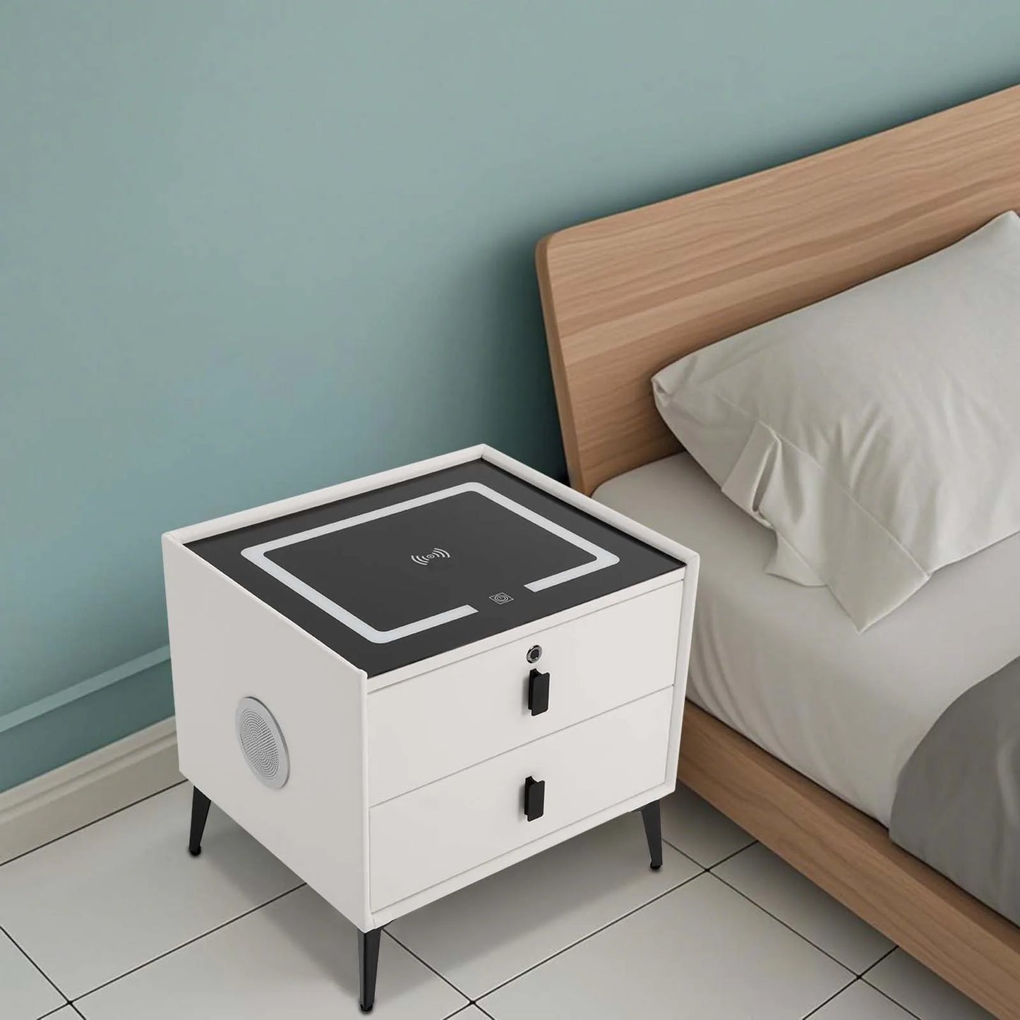Smart Bedside Table with Bluetooth Speaker USB Wireless Charging and Light