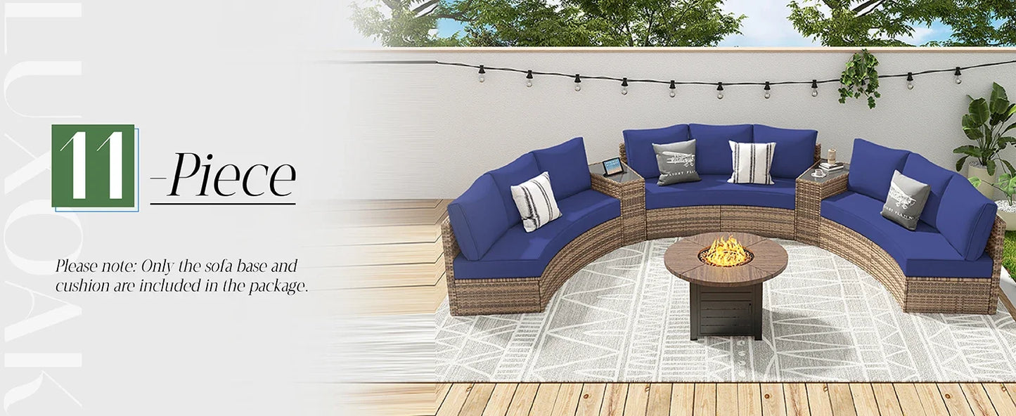 Ljustra 3 Piece Half-Moon Sectional Outdoor Sofa Set with Cushions