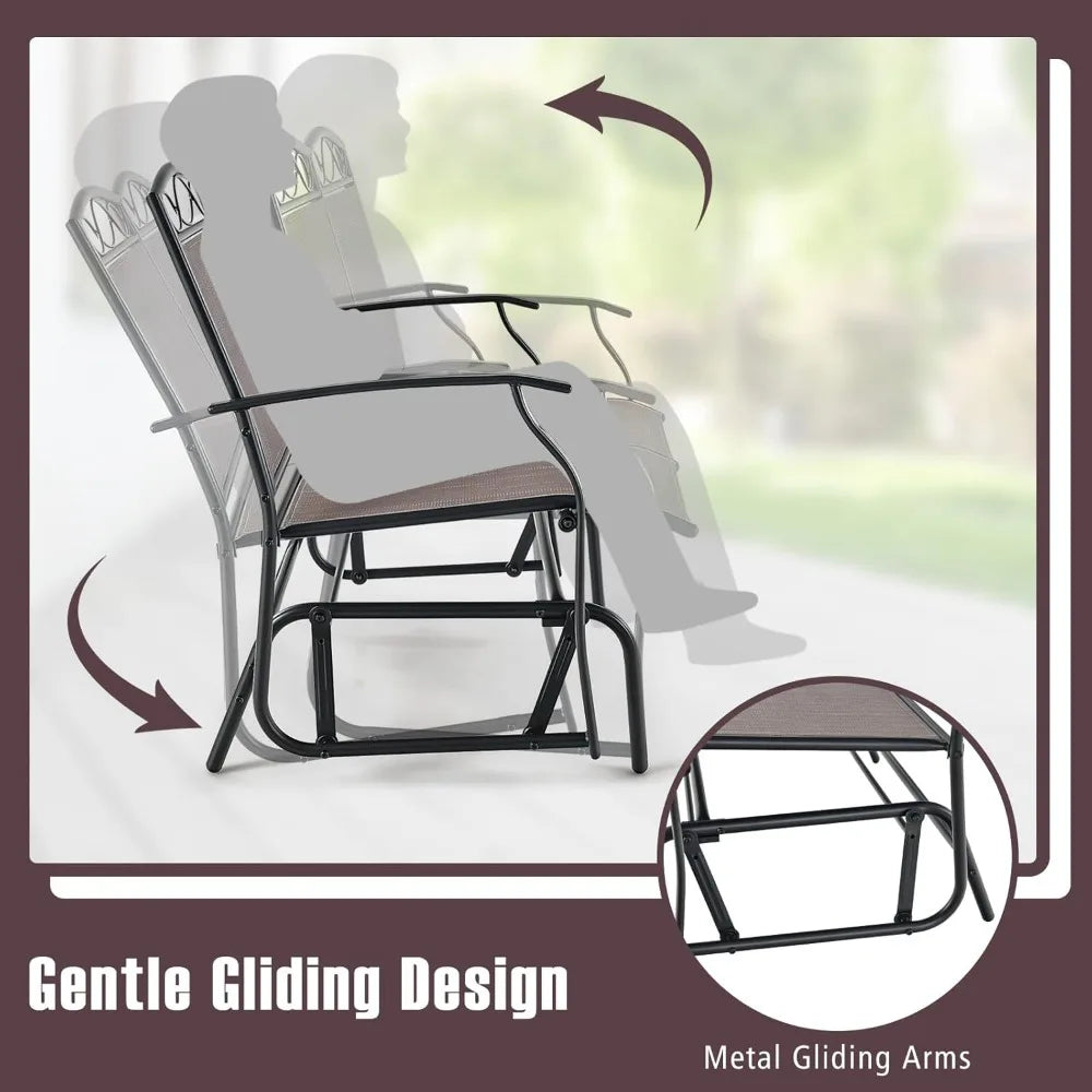 4 Piece Outdoor Glider Chair Set Patio Furniture with Glass Table