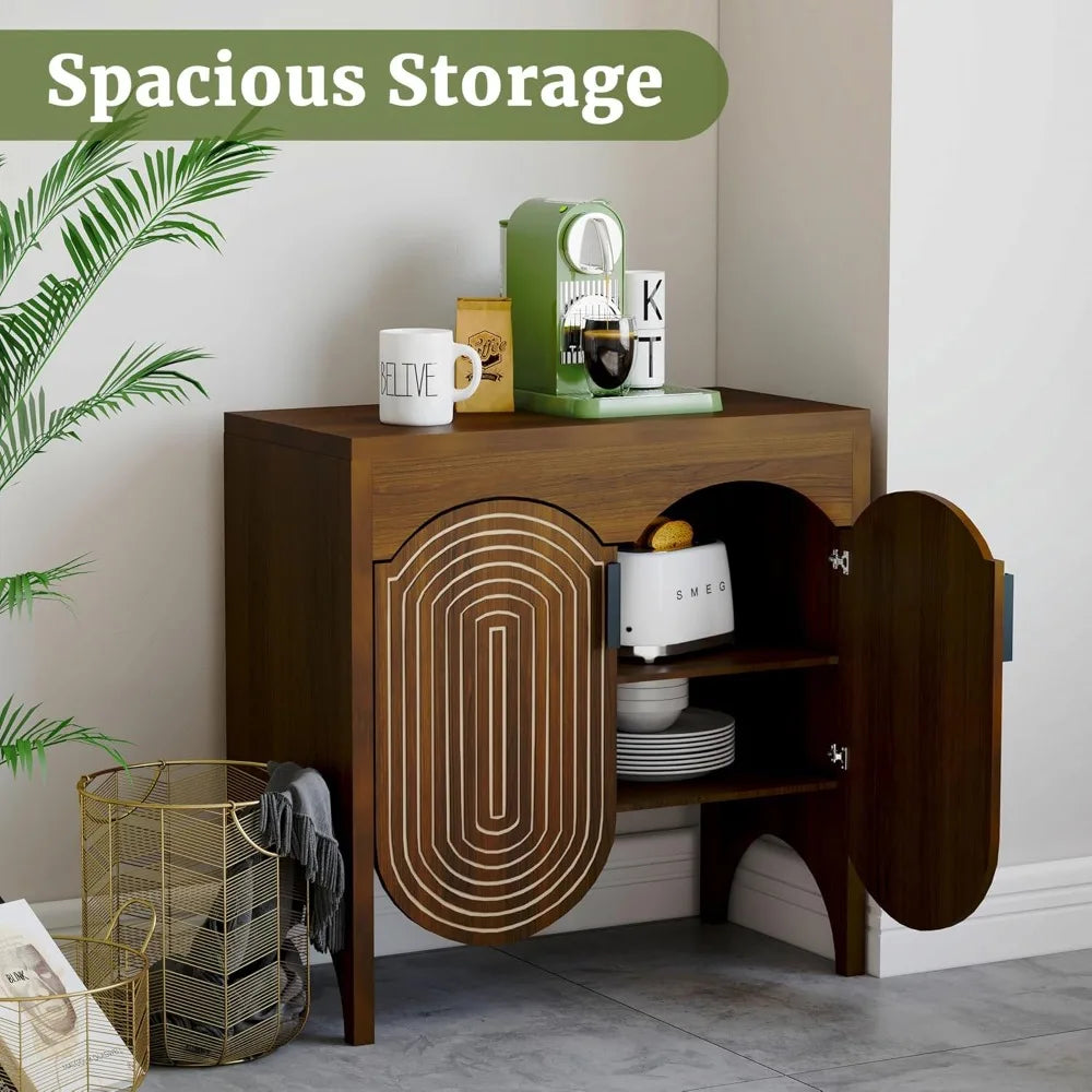 Buffet Sideboard Cabinet Storage Fluted Doors Adjustable Shelf