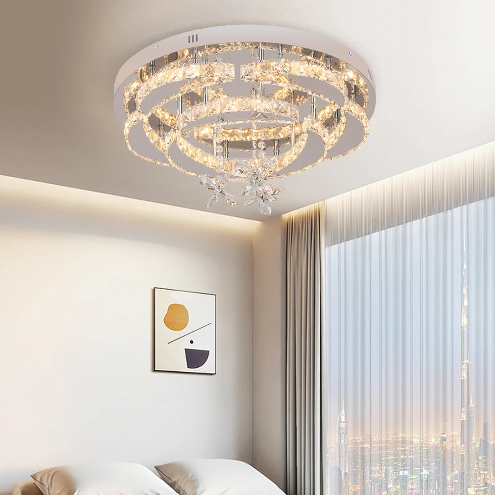 Modern Crystal Chandelier Ceiling Lamp LED Dimmable Pendant Light