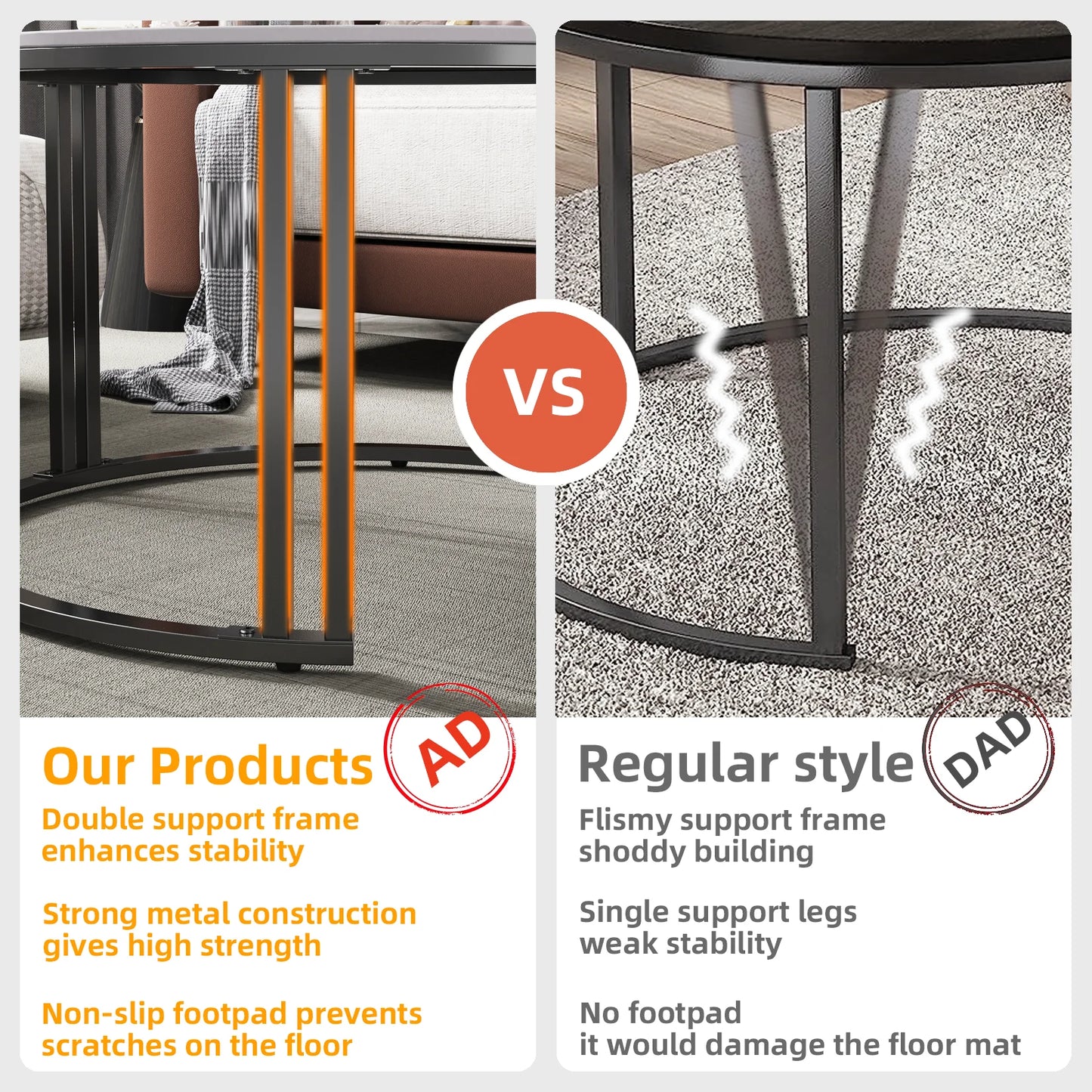 Wisfor Modern Nesting Coffee Table Set of 2 for Living Room Apartment