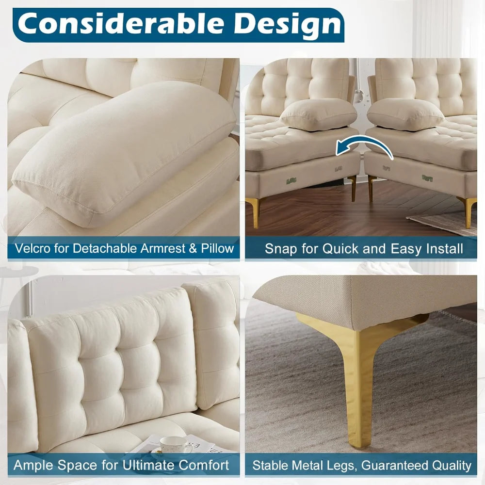 Modern U Shaped Sectional Sofa with Double Chaise, Tufted Button Couch