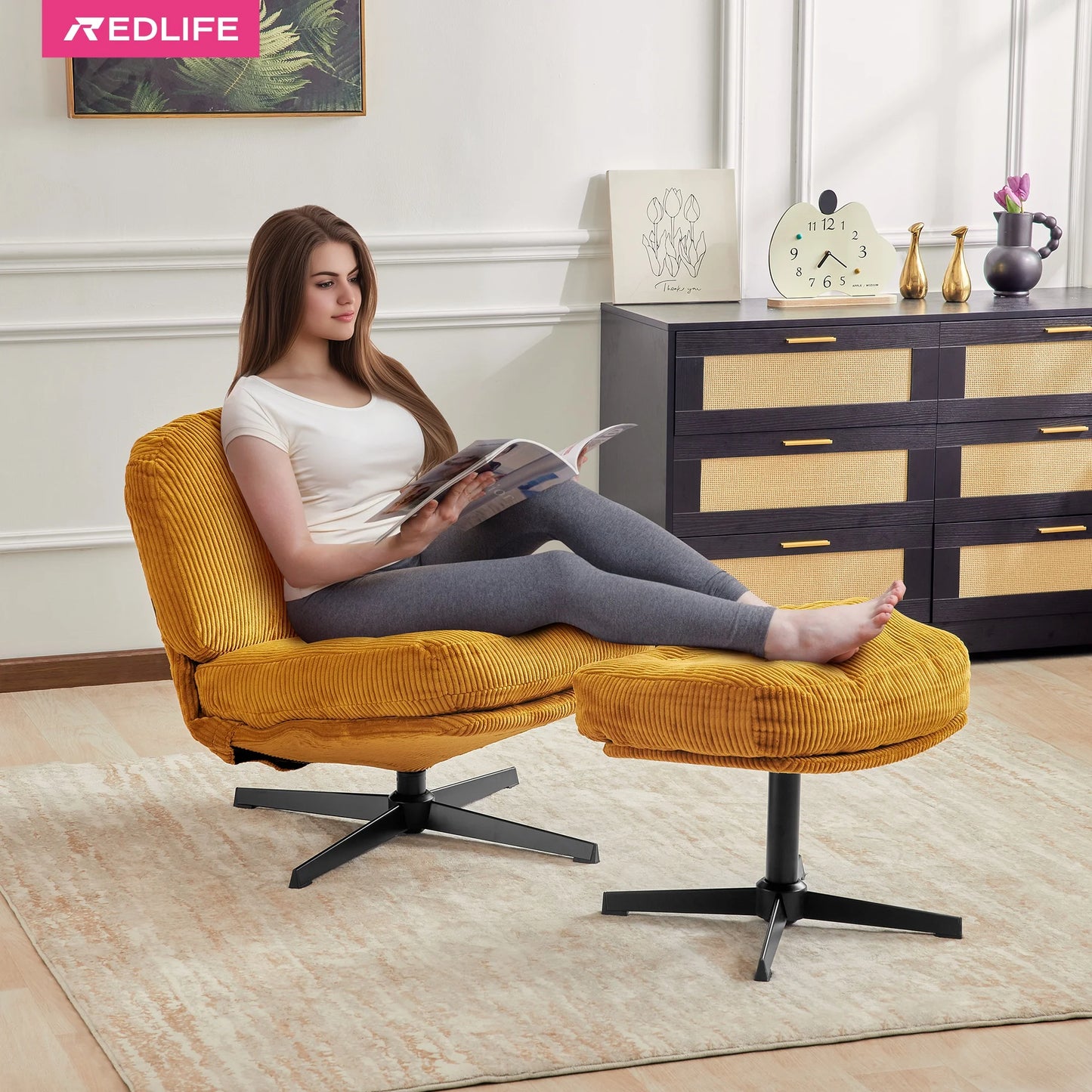 Ljustra Modern Foldable Accent Chair 360° Swivel Upholstered Lounge