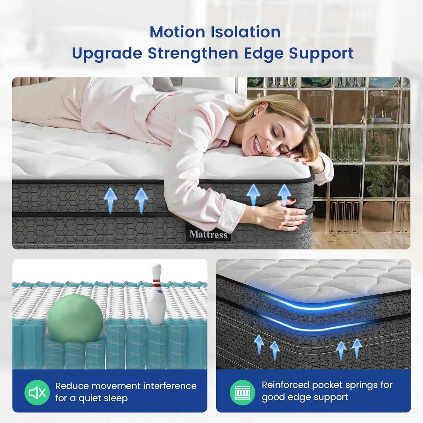 Ljustra 10 Inch Medium Plush Hybrid Queen Mattress Motion Isolation Pressure Relief
