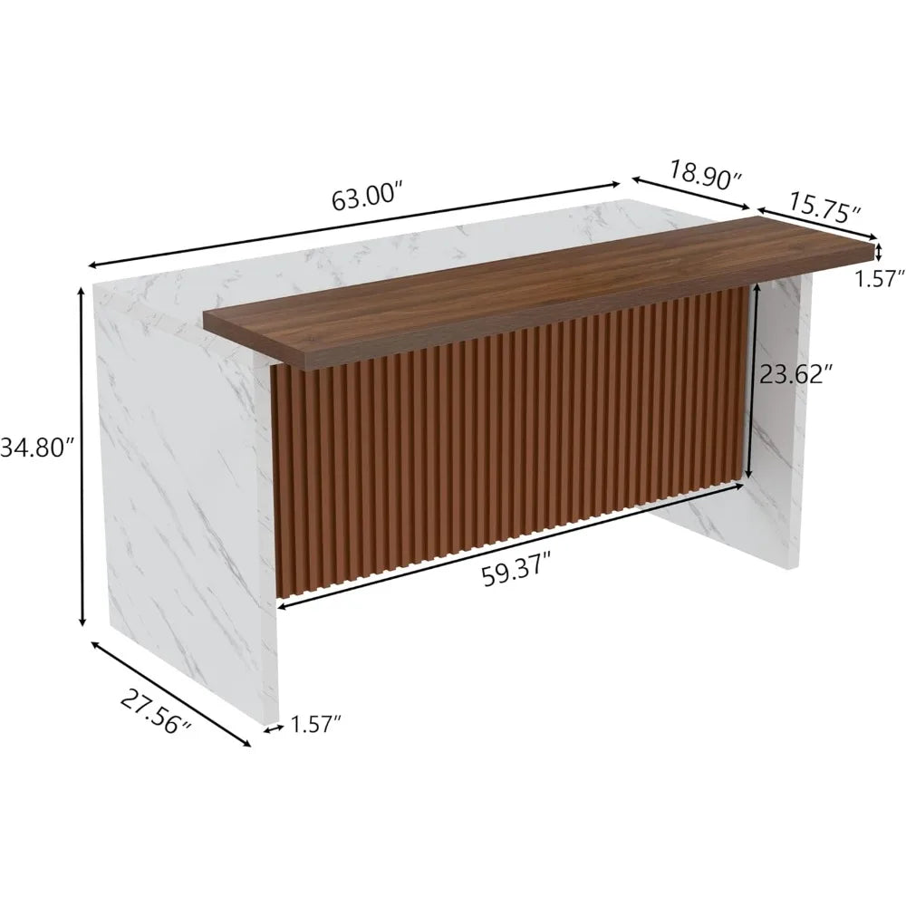 63 Inch Large Imitation Marble Bar Table with LED Lights Modern Design