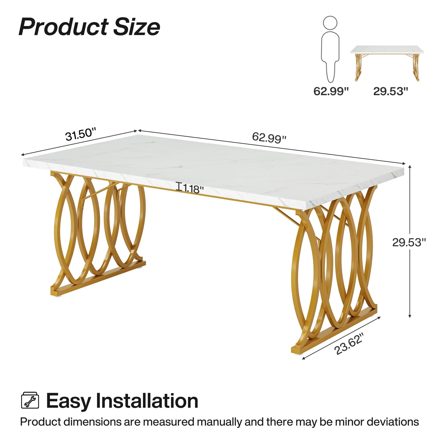 Ljustra 63 Inch Dining Table Rectangular Kitchen Faux Marble Modern Design