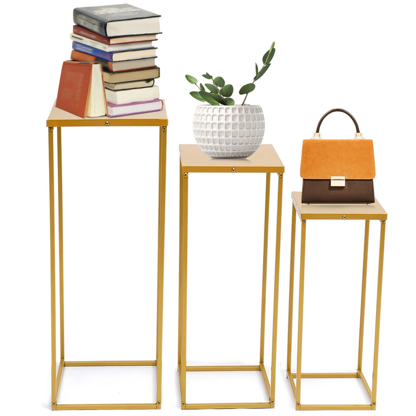 Set of 3 Metal Square Flower Stands Plant Holders for Home Wedding Decor