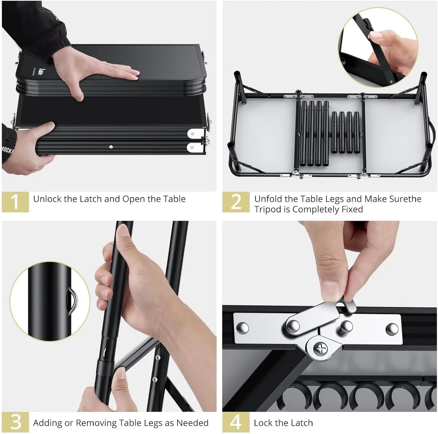 Folding Camping Table Portable Aluminum Adjustable Height Outdoor BBQ