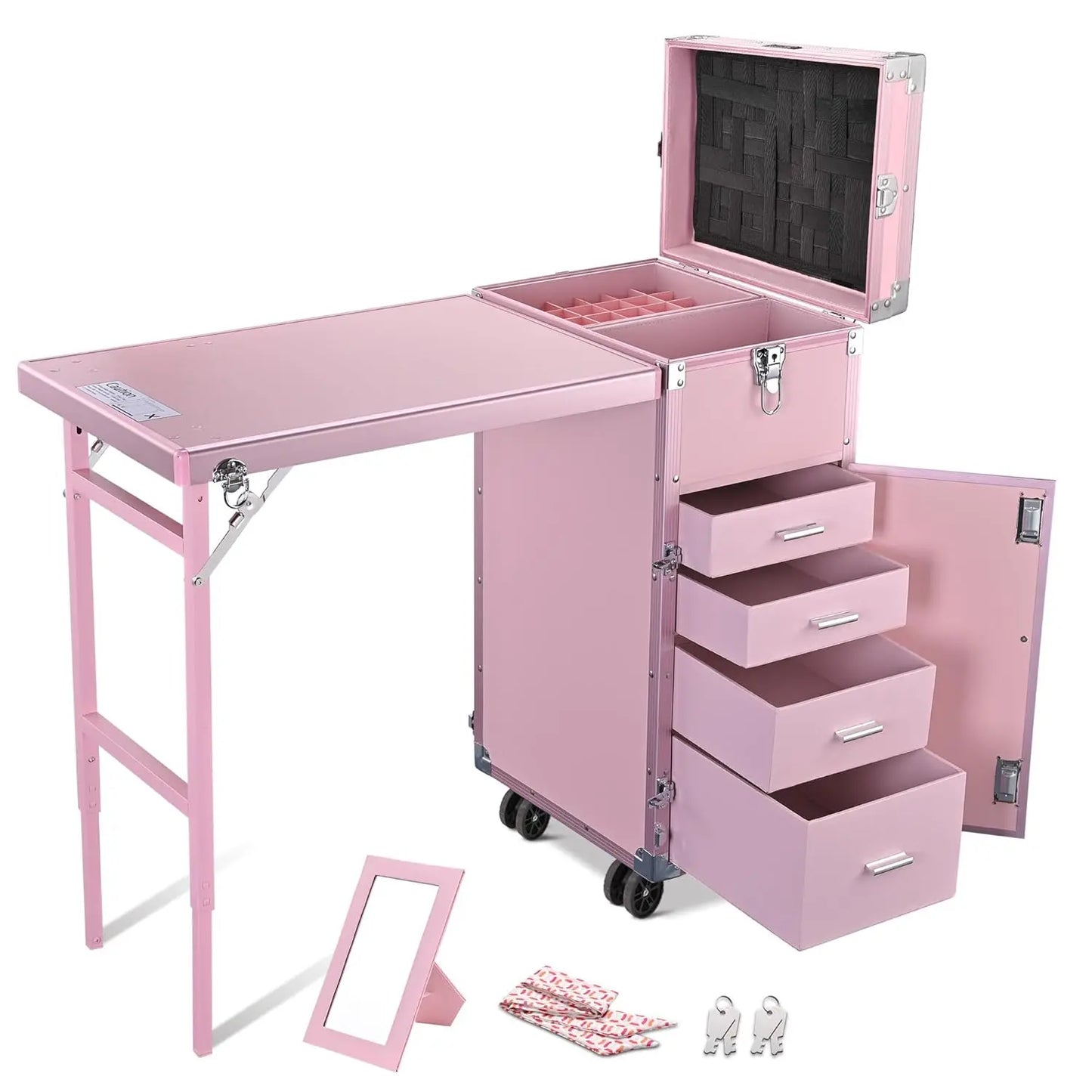 Rolling Manicure Table Makeup Trolley Foldable Cosmetic Organizer