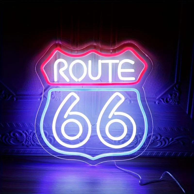 Route 66 LED Neon Sign Light Wall Decor Man Cave Bedroom Office