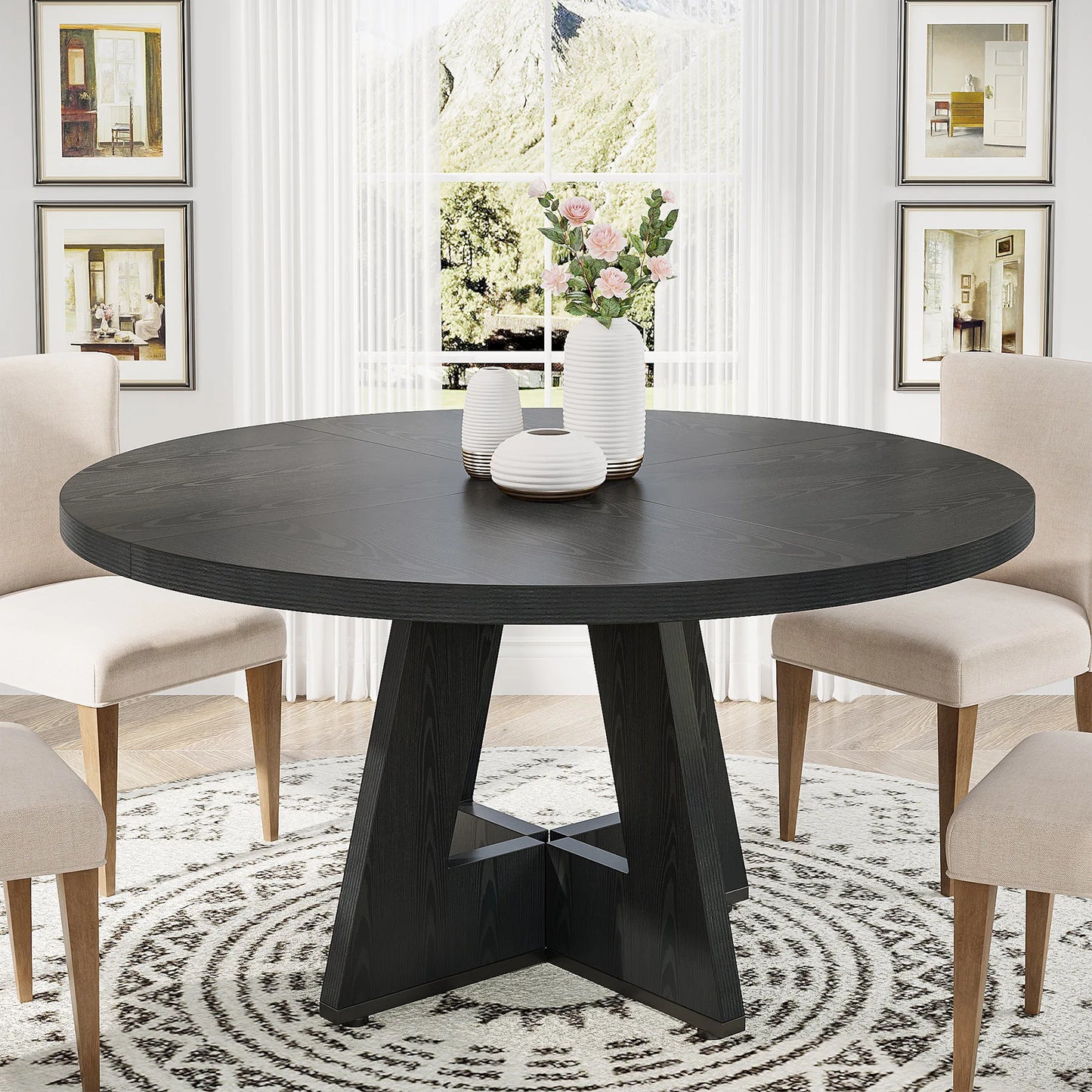 Ljustra Round Dining Table for 4 Farmhouse Style Kitchen Table 47 Inch