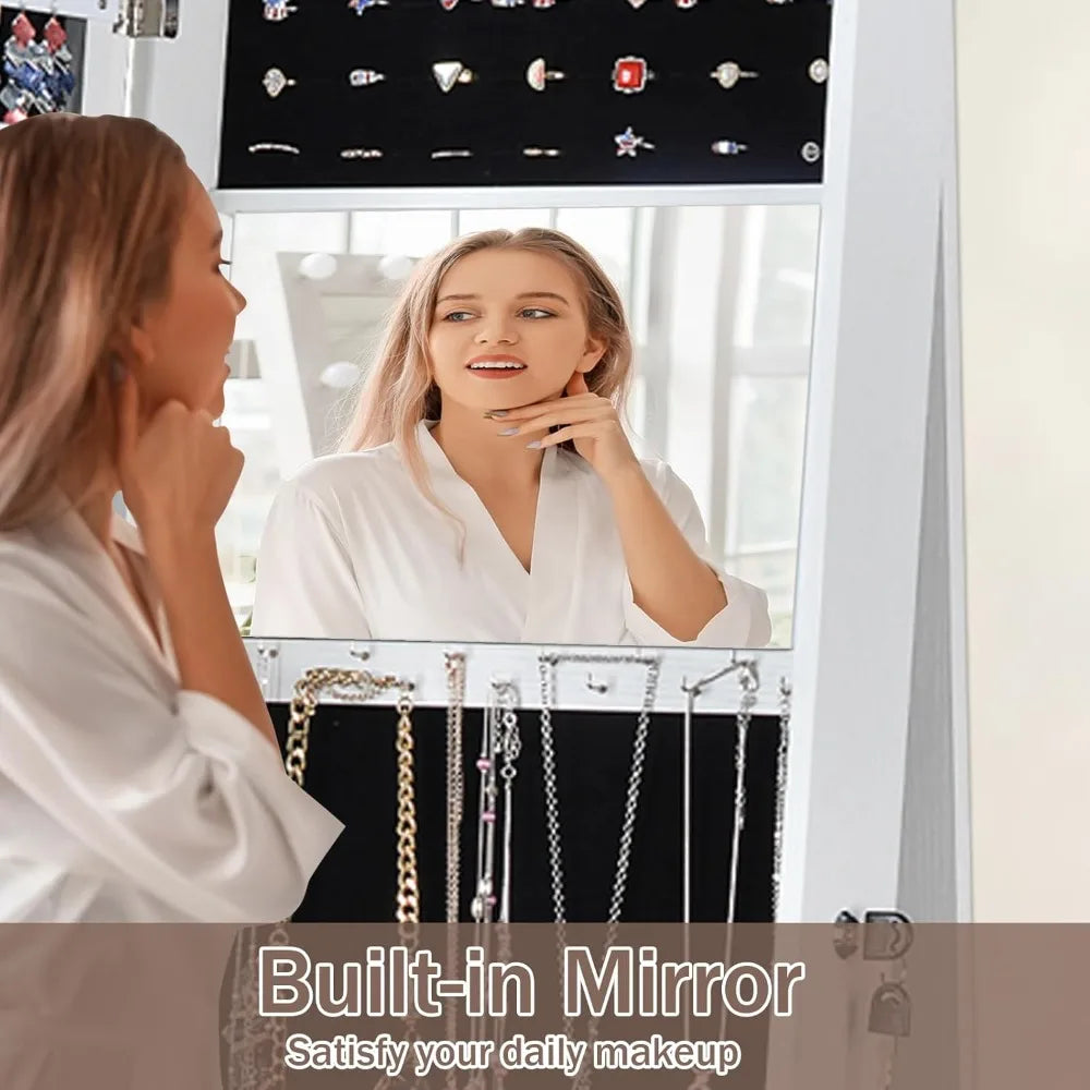 65 Inch Full Length Mirror Jewelry Cabinet 360 Swivel Lockable Organizer
