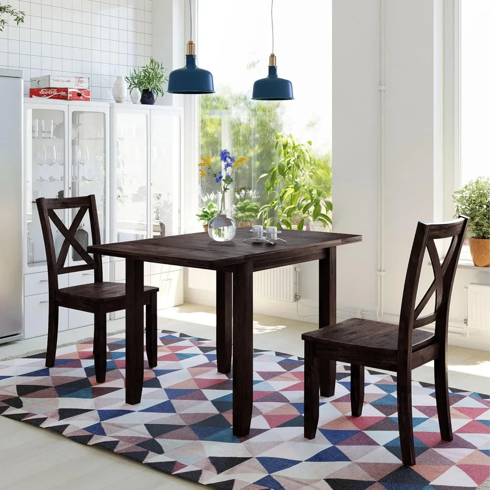 3 Piece Drop Leaf Kitchen Table Set with X-Back Chairs for Small Space