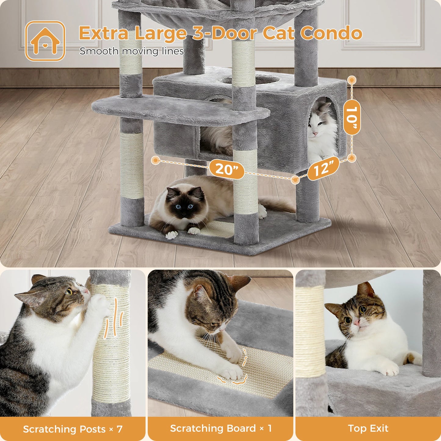 Multi-Level Cat Tree Tower Scratching Posts Hammock Condo Indoor Cats