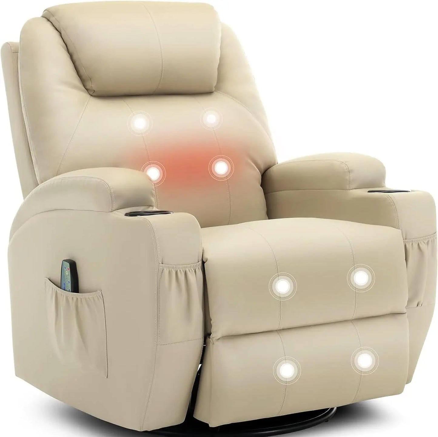 Rocker Recliner Chair with Massage and Heat 360° Swivel Cup Holder