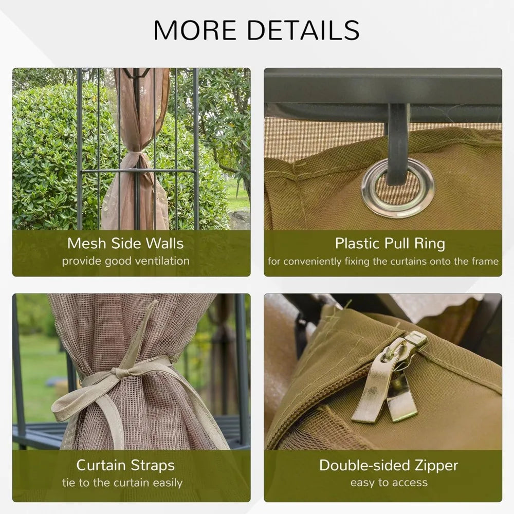 10x10 Patio Gazebo Double Roof Outdoor Shelter with Netting and Shelves