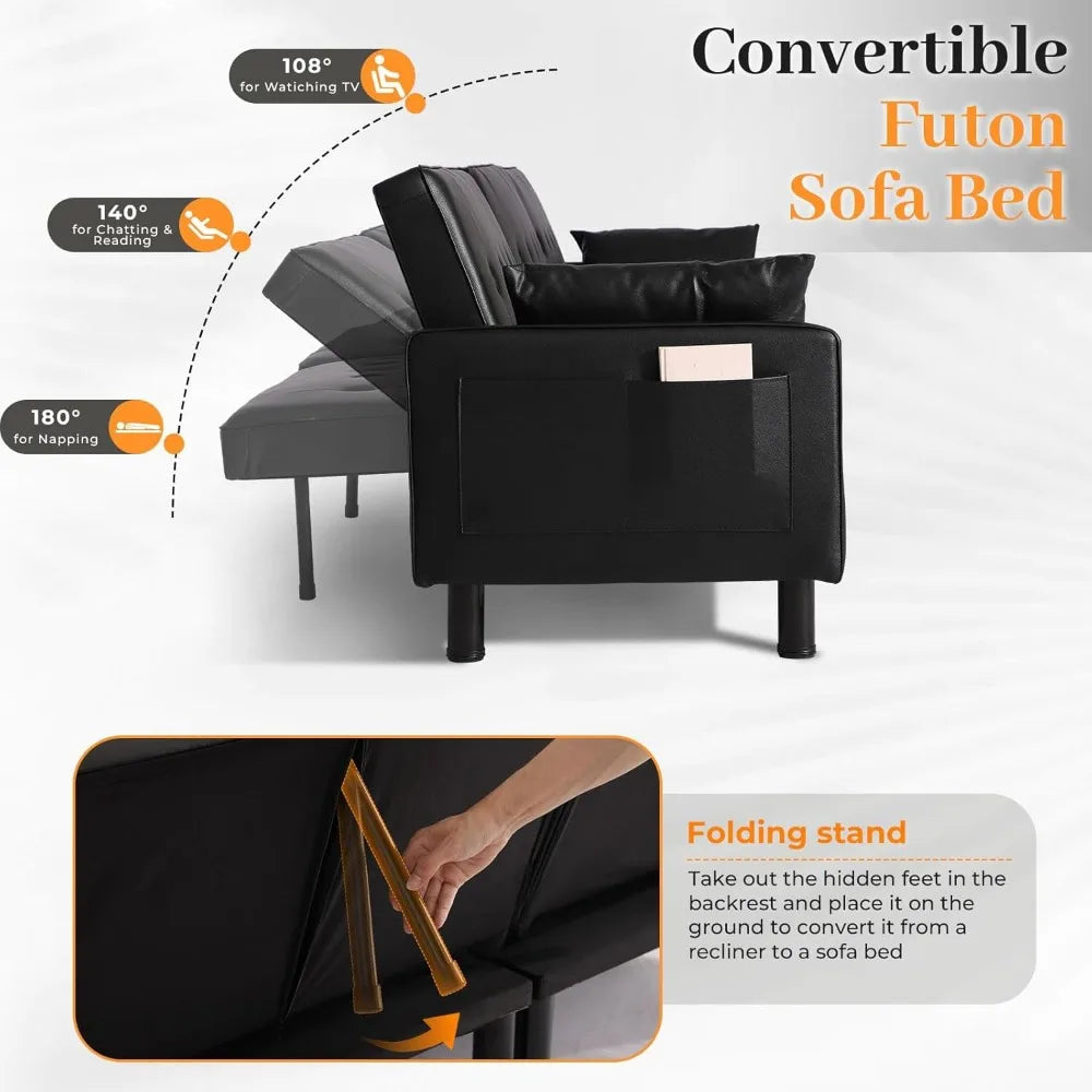 3-in-1 Convertible Futon Sofa Bed Adjustable Backrest Modern Design