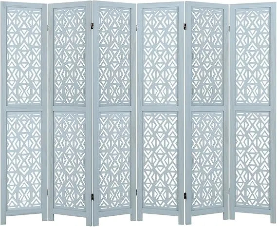 Boho Room Divider 6 Panels Solid Wood Freestanding Privacy Screen