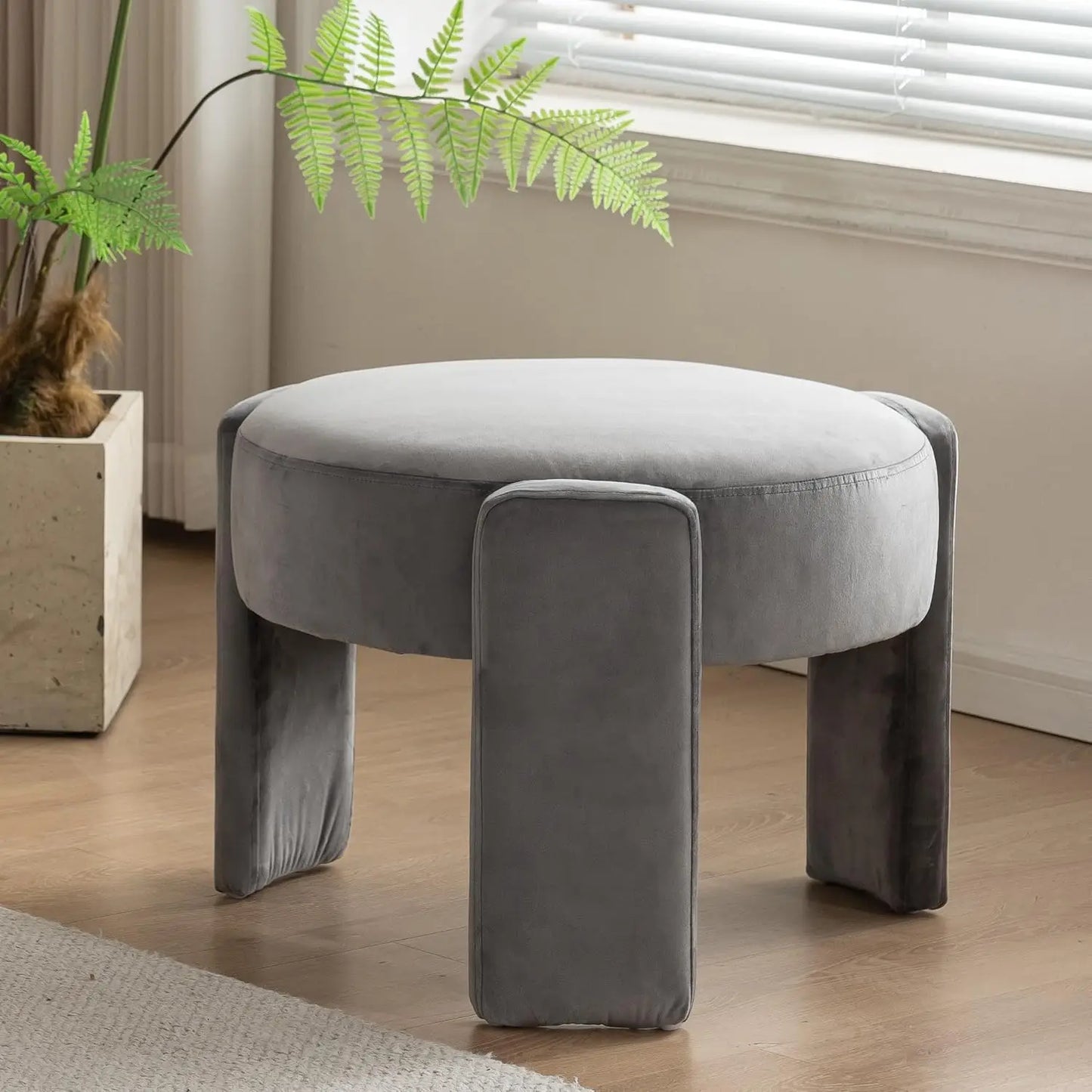 Ljustra Velvet Ottoman Modern Round Vanity Stool Soft Foot Rest Chair
