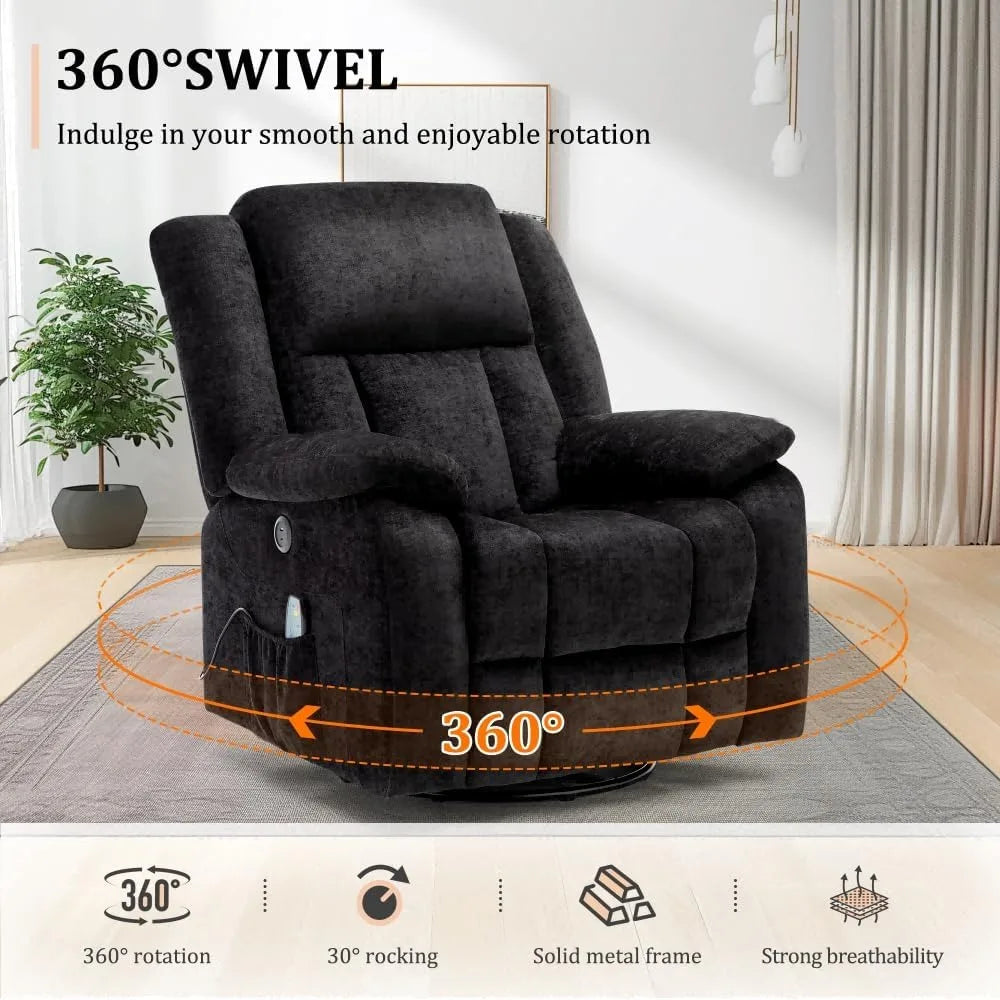 360° Swivel Rocker Recliner Chair with Massage and Heating Function