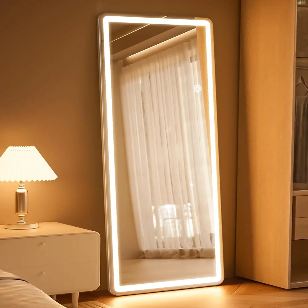 LED Full Length Mirror 71x30 Inch Floor Standing Tri Color Lighting
