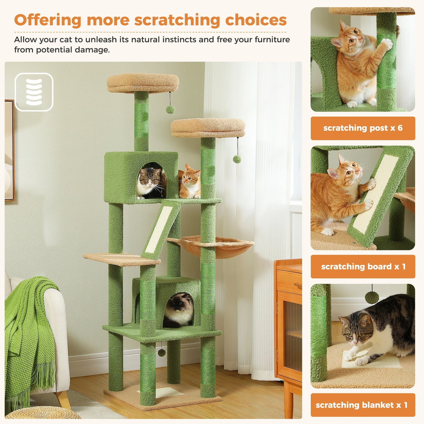 Multi-Level Cat Tree Indoor Tower with Scratching Posts Hammock Condo