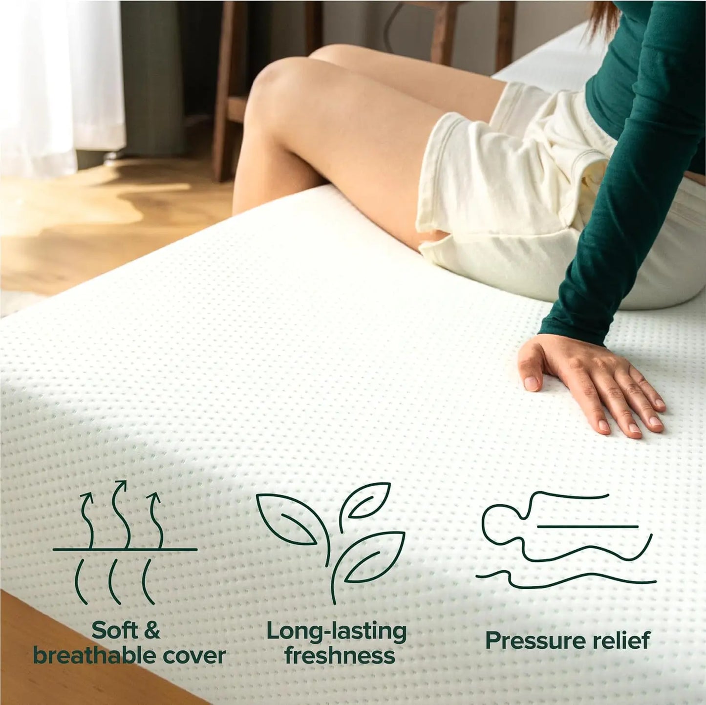 Ljustra 6 Inch Green Tea Memory Foam Mattress Full Medium Firm Feel