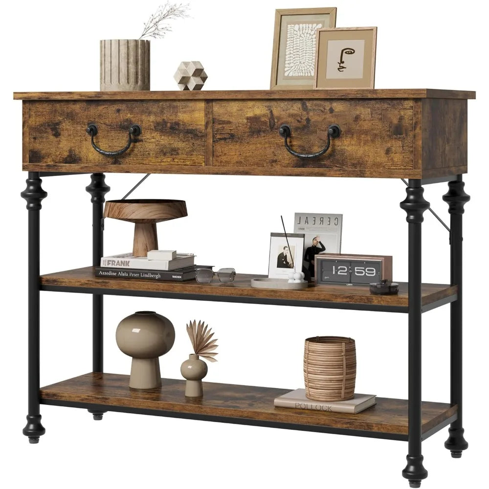 Console Table for Entryway Small Table with 2 Drawers and Storage Shelves