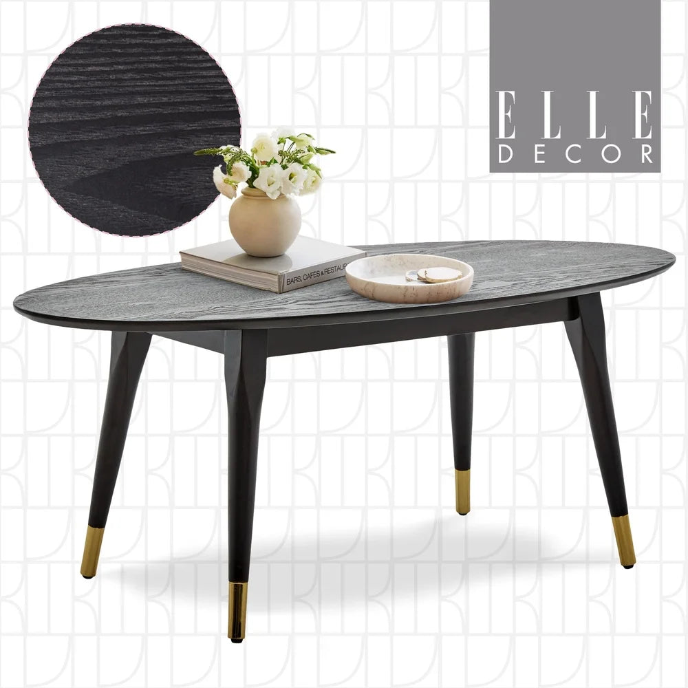 Midcentury Modern Oval Coffee Table Brass Feet Easy Assembly Living Room