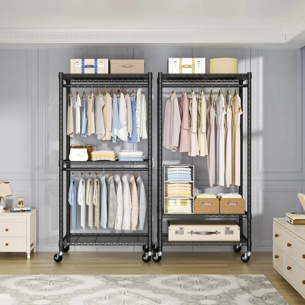 Heavy-Duty Portable Closet Garment Rack Adjustable Shelves 76 Inch