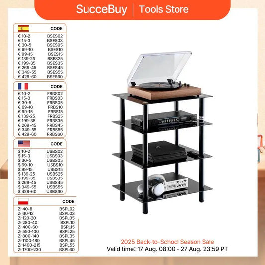 Ljustra 4-Tier AV Media Stand Adjustable Tempered Glass DVD Storage