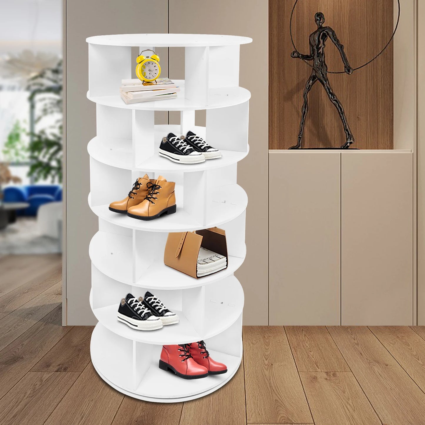 6 Tier Rotating Shoe Rack Free Standing Storage Holder Space Saving