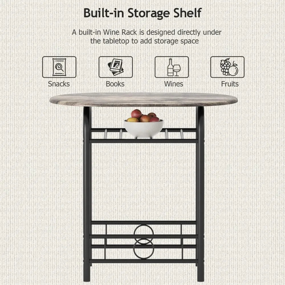 3-Piece Wooden Round Table and Chair Set Space Saving Kitchen Nook