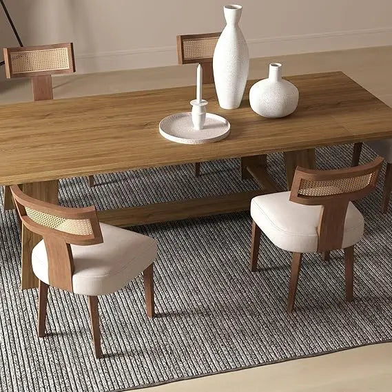 Farmhouse Dining Chairs Set of 4 Mid Century Modern Upholstered Rattan