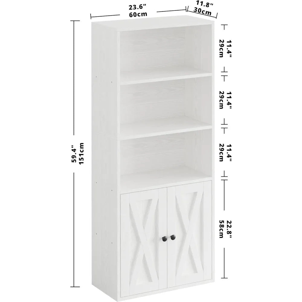 Industrial Bookshelves with Doors 5 Shelf Display Storage Home Decor